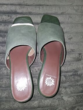 Yellow Box Green Suede Open-Toe Slide Mules